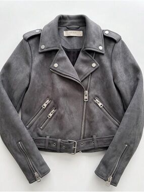 Zara Gray Vegan Suede Bike Jacket